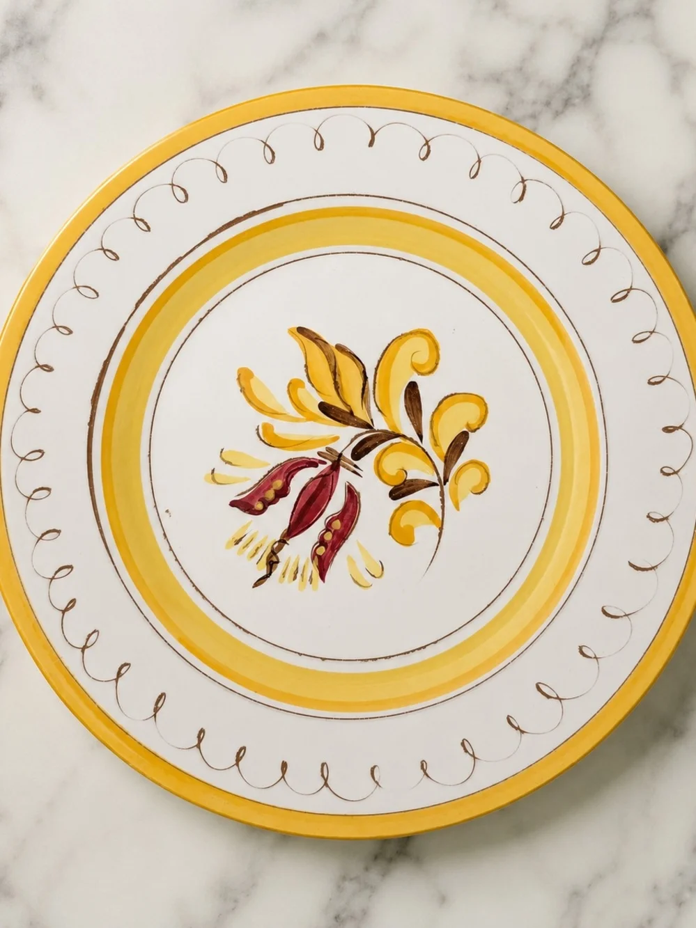 Stangl Art Pottery Floral Plate White/Yellow/Brown/Red Glossy Round Printed